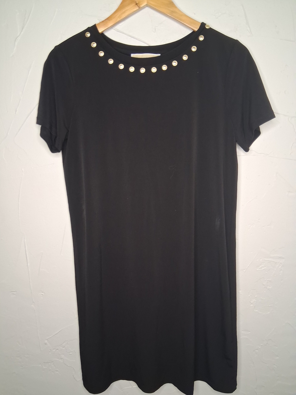 Michael Kors Little Black Dress Srudded Neck Women's Short Sleeve Sz M Classic - Picture 2 of 8